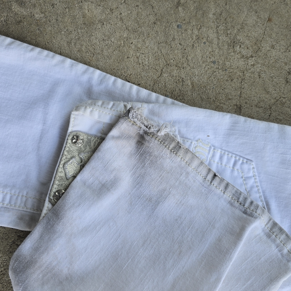 y2k miss me flap pocket white flare Low-Rise jeans bling 25 Flawed - Picture 8 of 9